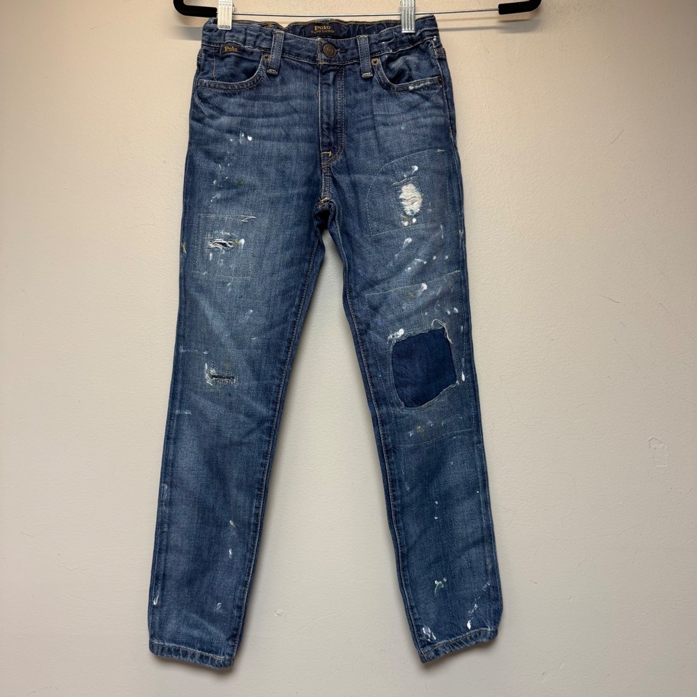 Polo Ralph Lauren Jeans Kids 8 Blue Good Distressed Paint Splatter Denim Pants